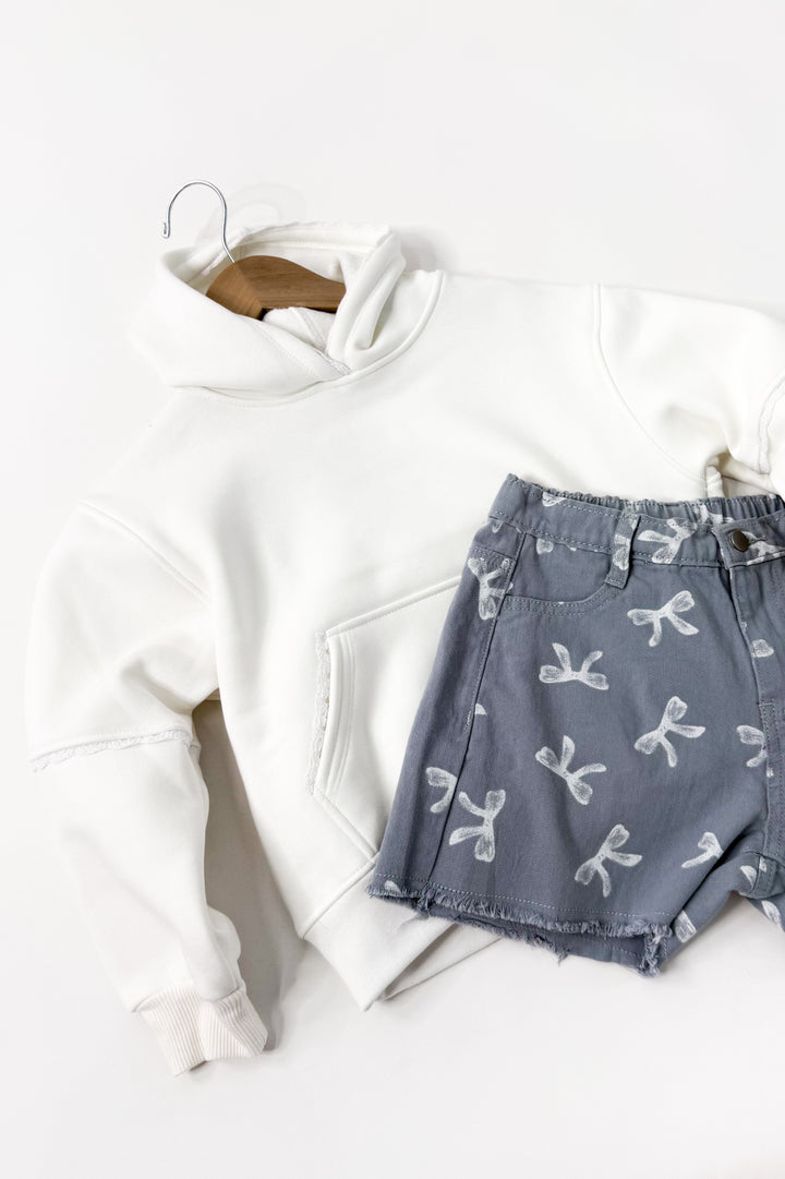 Girl's Pullover Hoodie with Crochet Trim