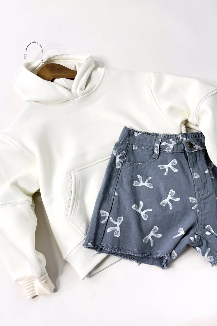 Girl's Pullover Hoodie with Crochet Trim