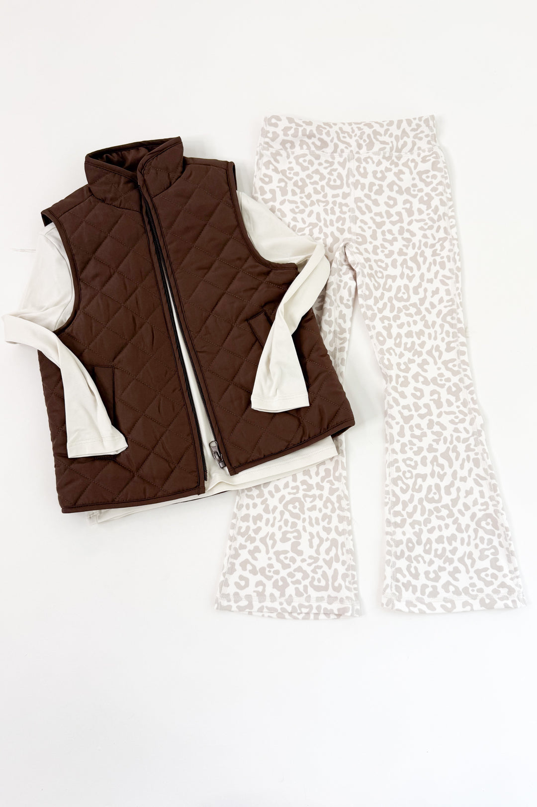 Little Girls Puffy Vest Top and Flare Pant Set