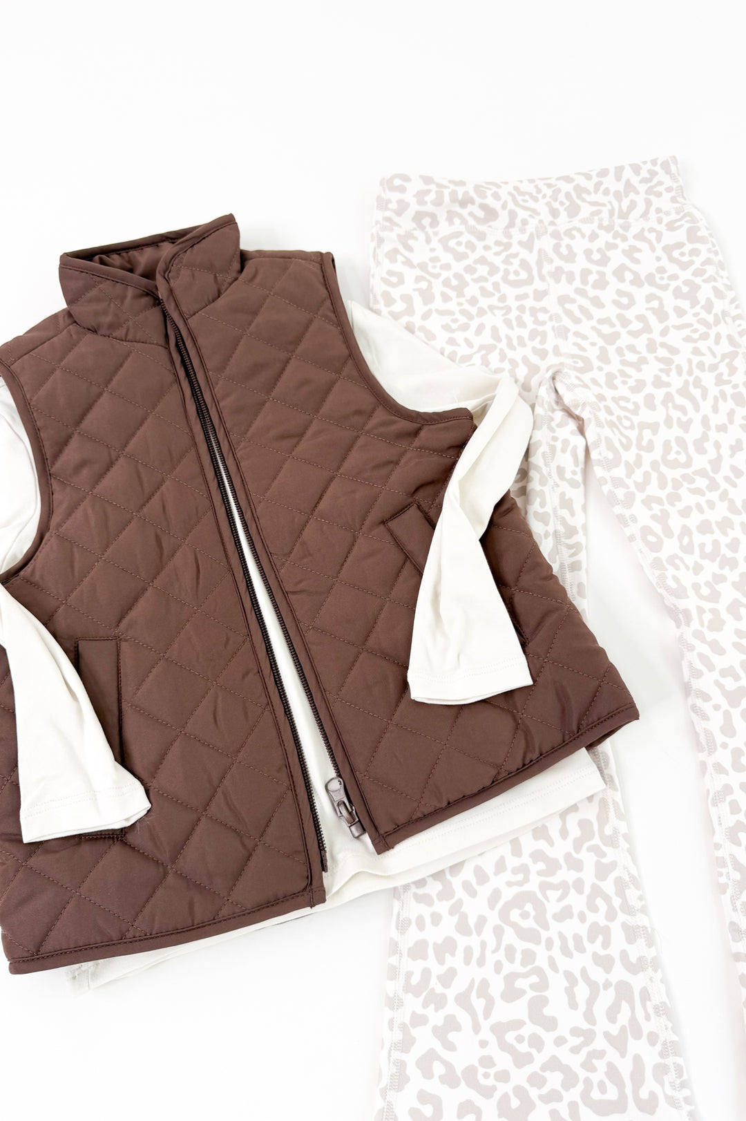 Little Girls Puffy Vest Top and Flare Pant Set