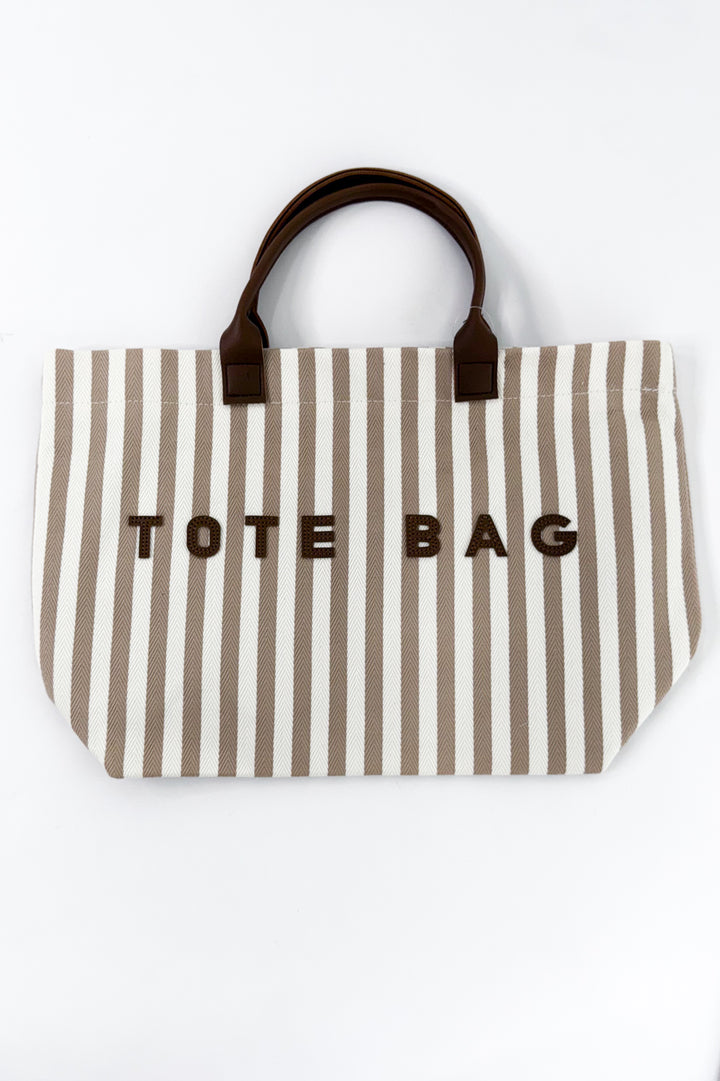 Casual Vertical Striped Canvas Faux Handle Tote