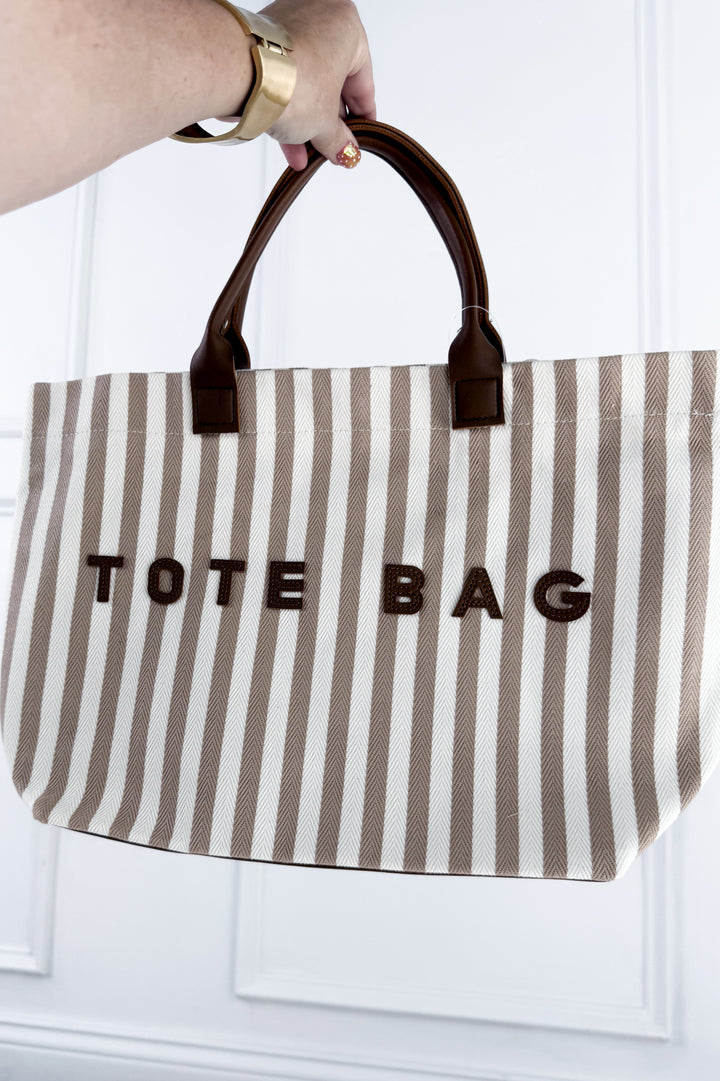 Casual Vertical Striped Canvas Faux Handle Tote