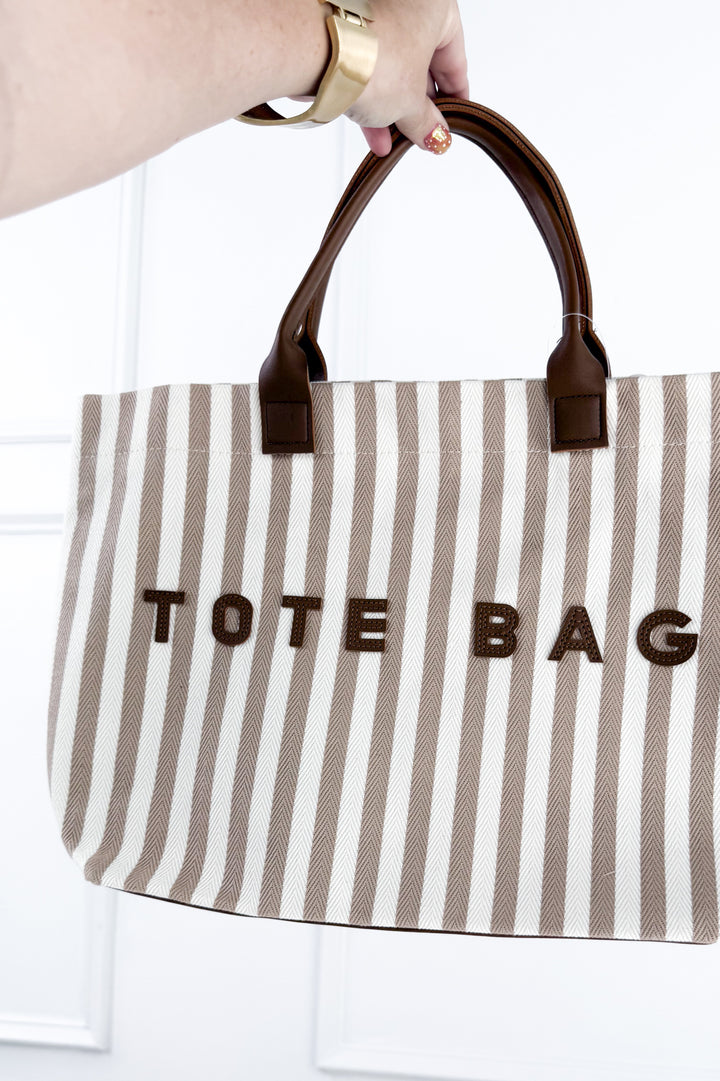 Casual Vertical Striped Canvas Faux Handle Tote