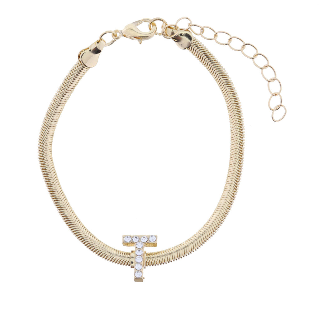 Snake Chain Initial Bracelet| T