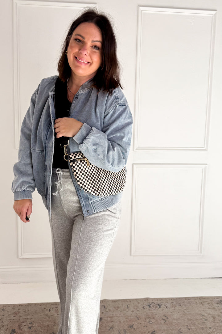 Denim Feel Bomber Jacket W/ Pockets