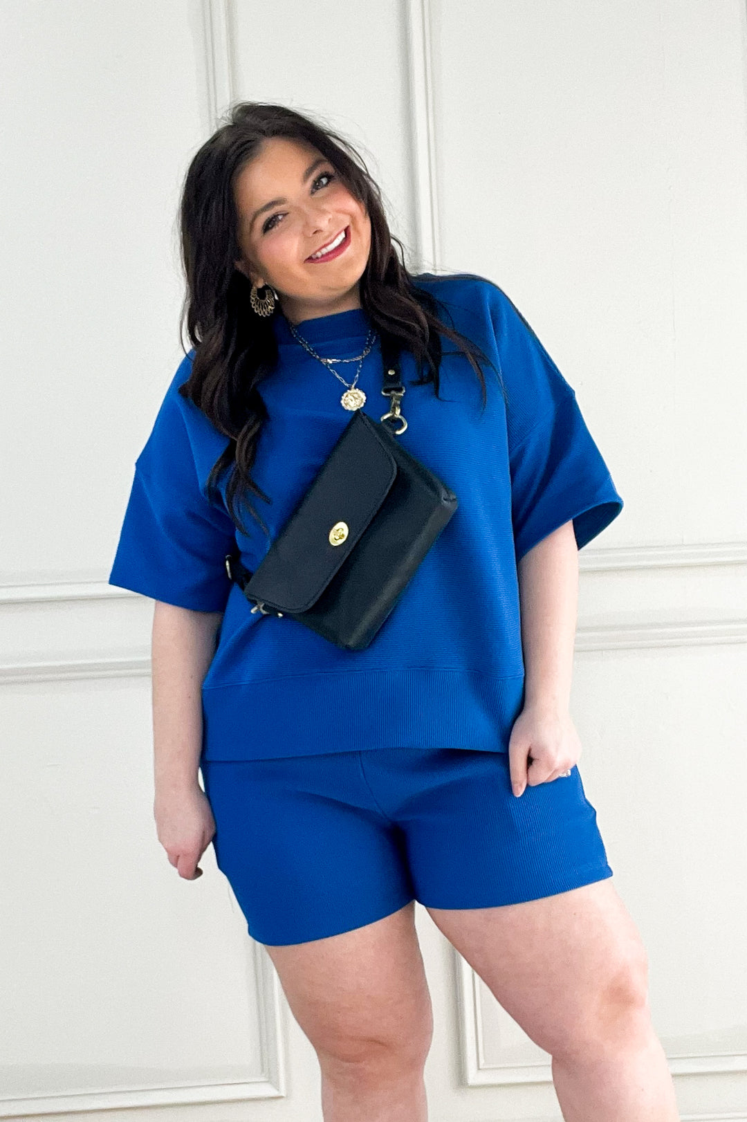 Ribbed Drop Shoulder Short Sleeve Top & Shorts Set