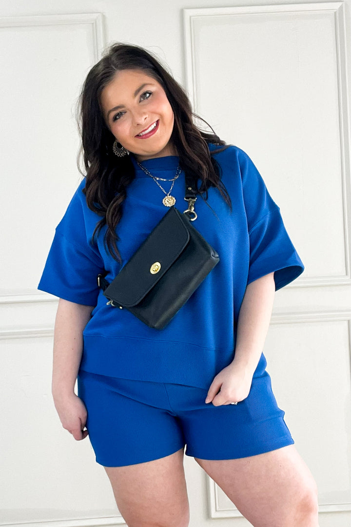 Ribbed Drop Shoulder Short Sleeve Top & Shorts Set