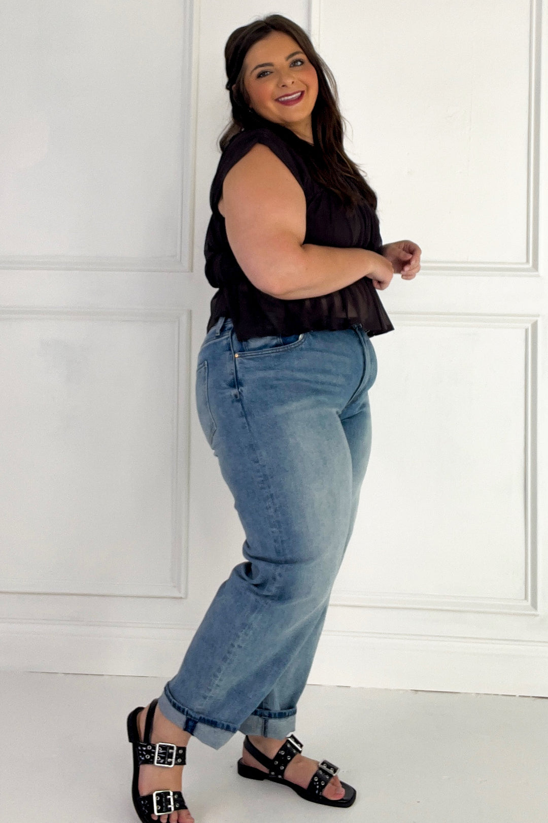 Semi Sheer Sleeveless Shirred Peplum Top