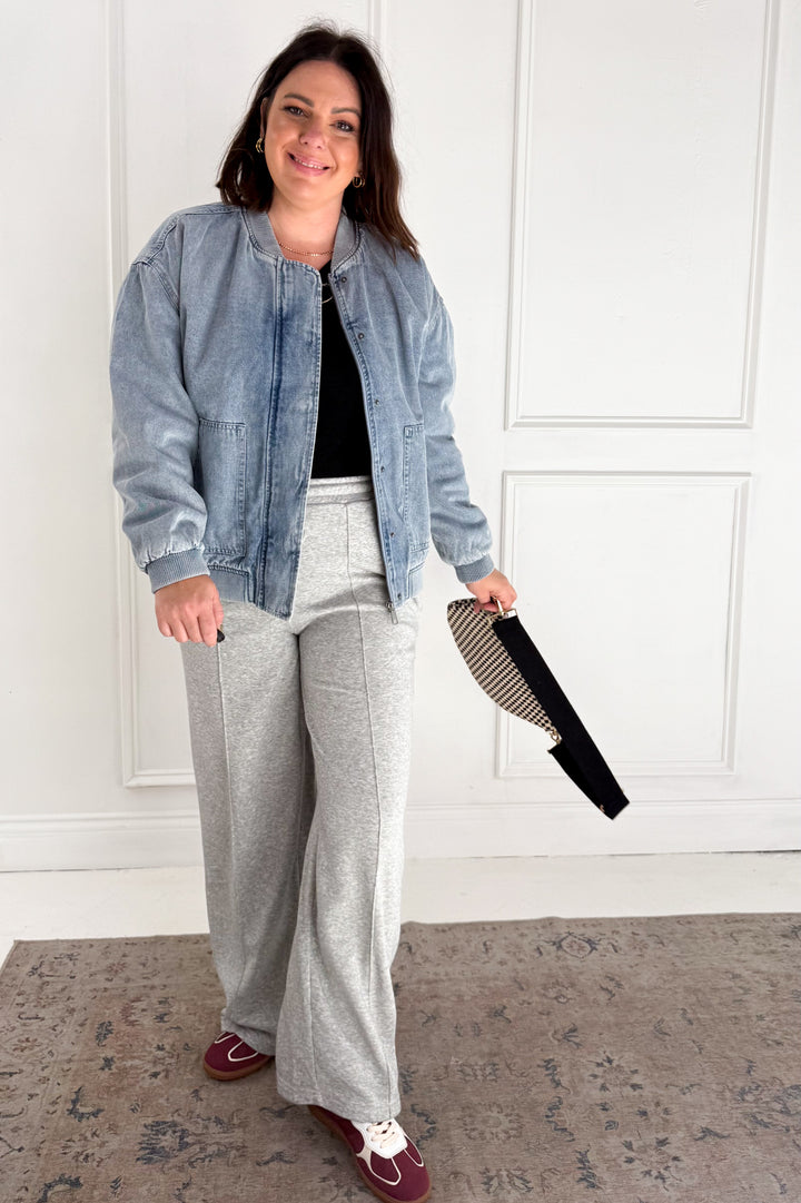 Denim Feel Bomber Jacket W/ Pockets