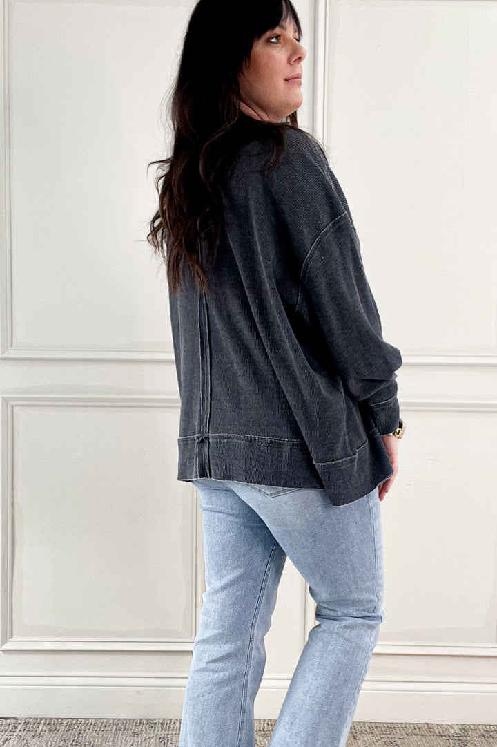 Mineral Wash Oversized Long Sleeve Pullover Top