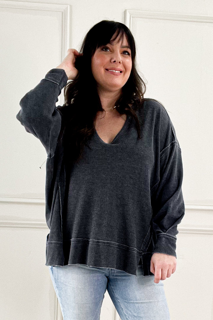 Mineral Wash Oversized Long Sleeve Pullover Top