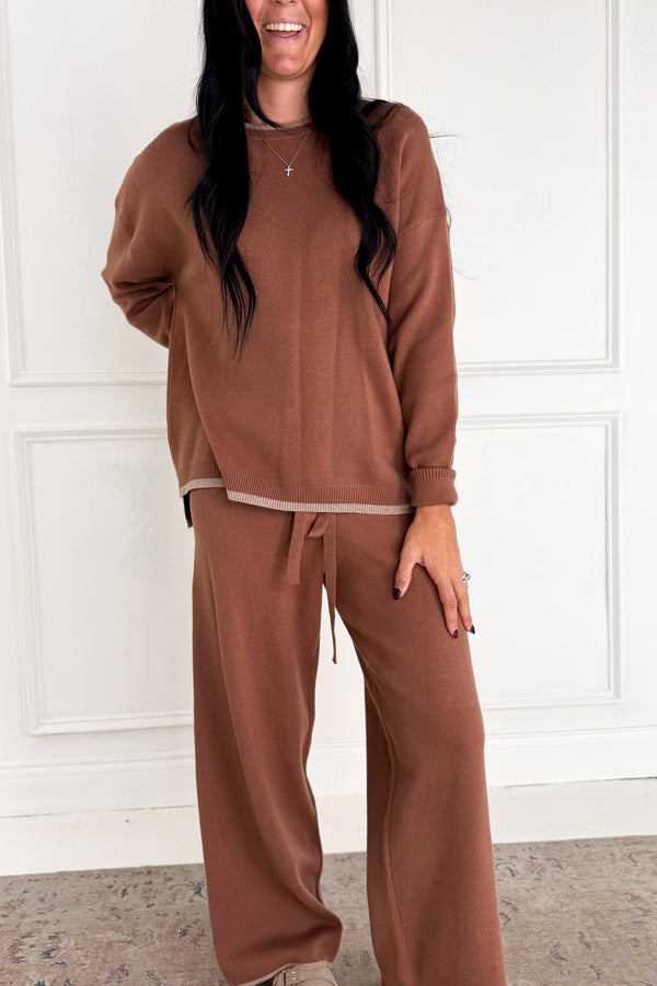 Wide Leg Contrast Hem Sweater Pants