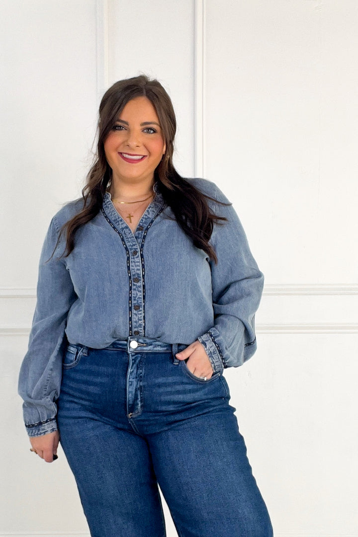 Thread & Supply - Lettie Piping Detail Button Up Long Sleeve Top