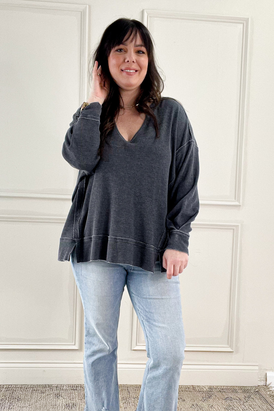 Mineral Wash Oversized Long Sleeve Pullover Top