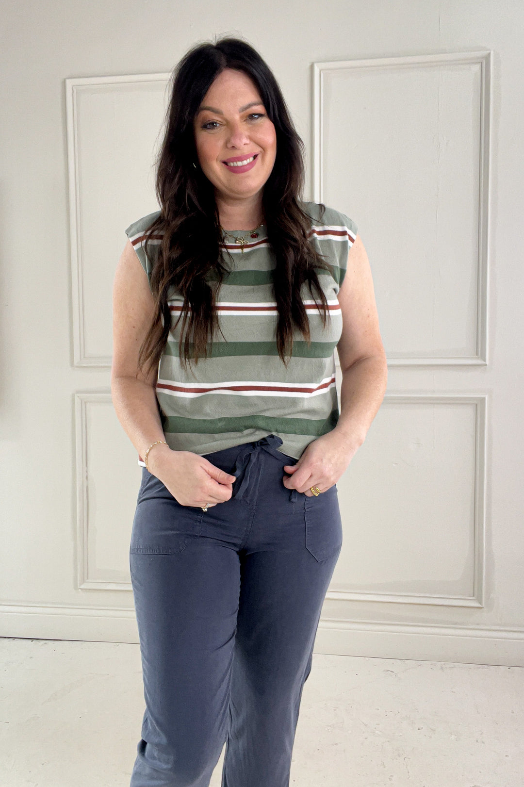 Multi Color Striped Short Sleeve Sweater Top