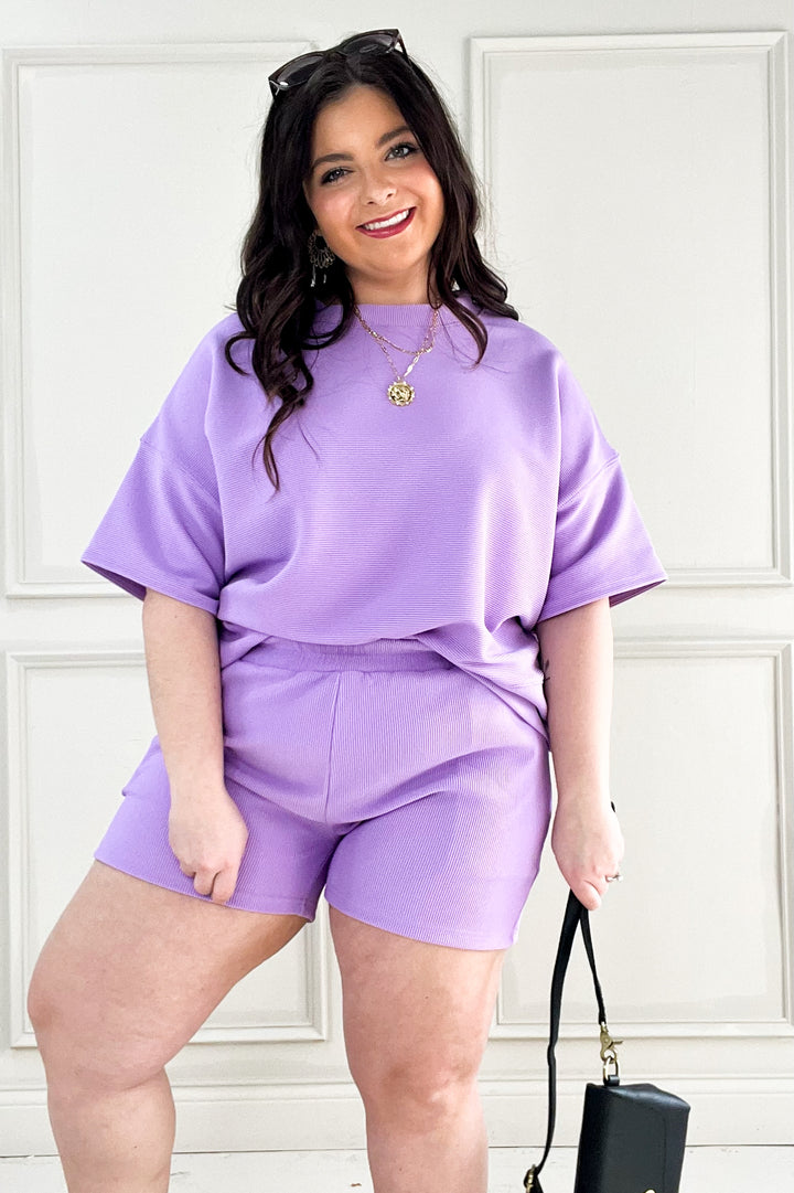 Ribbed Drop Shoulder Short Sleeve Top & Shorts Set