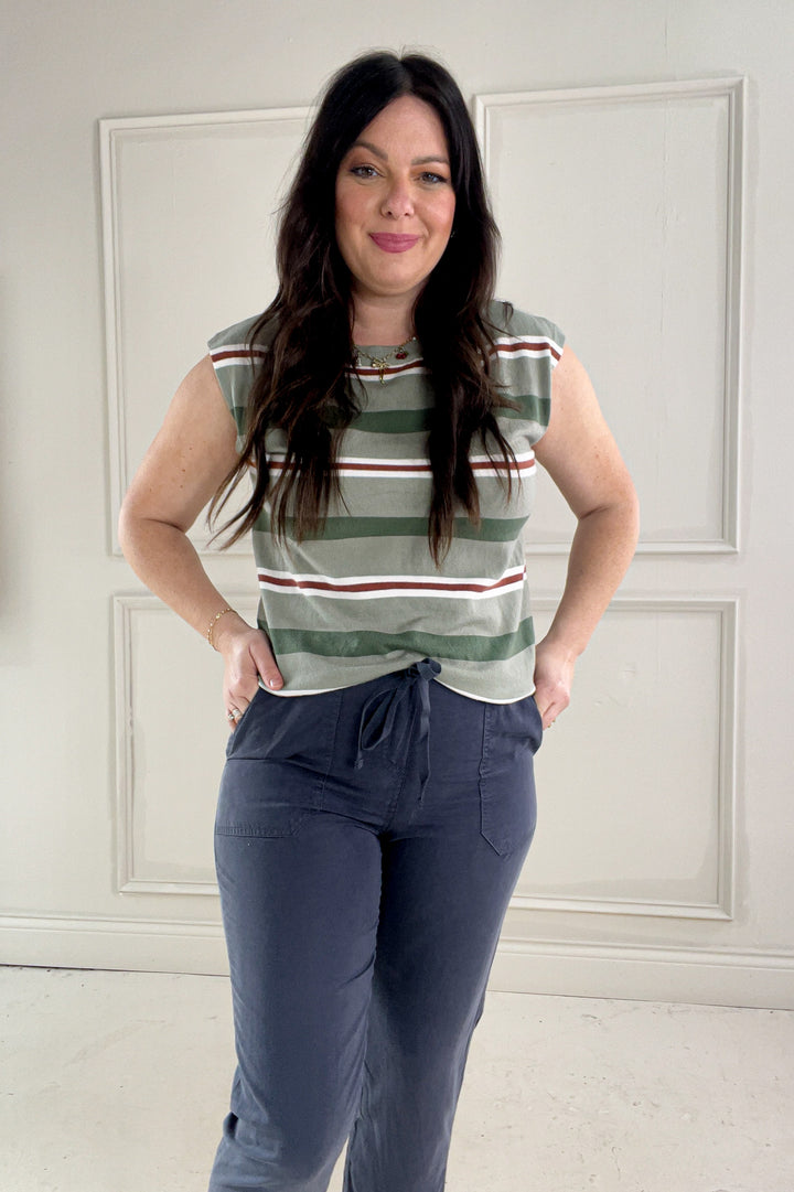 Multi Color Striped Short Sleeve Sweater Top