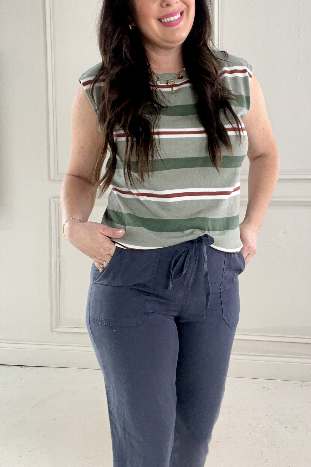 Multi Color Striped Short Sleeve Sweater Top