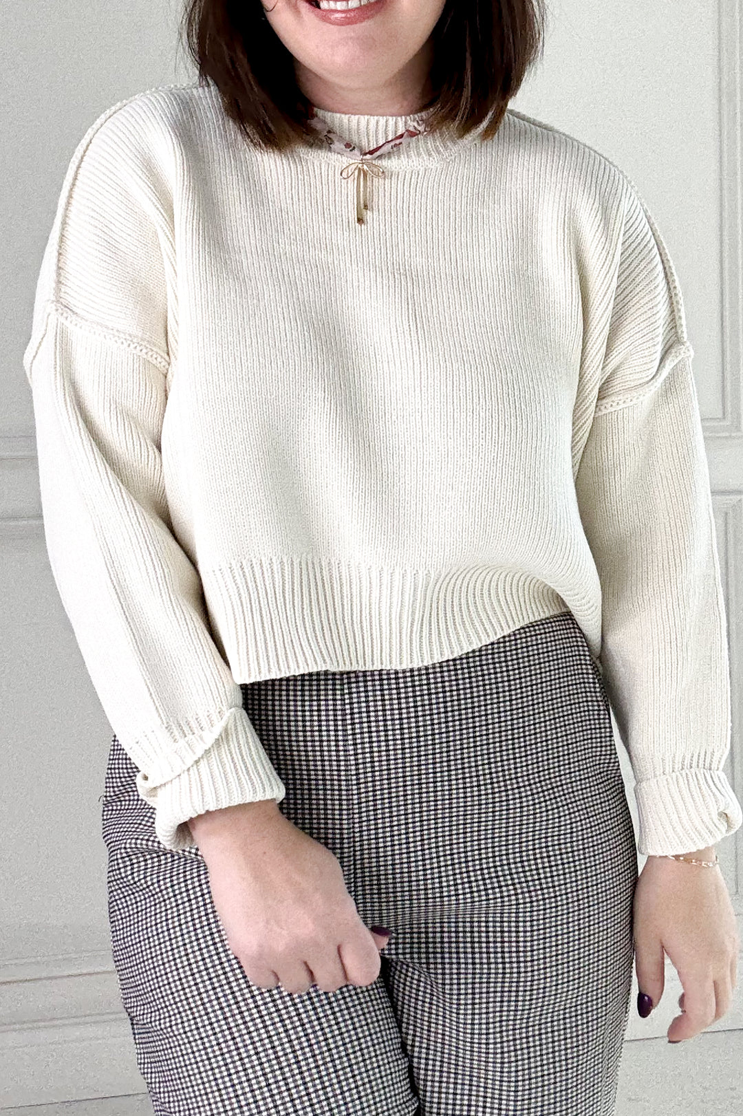 Waist Band Pleated Detail Check Pants