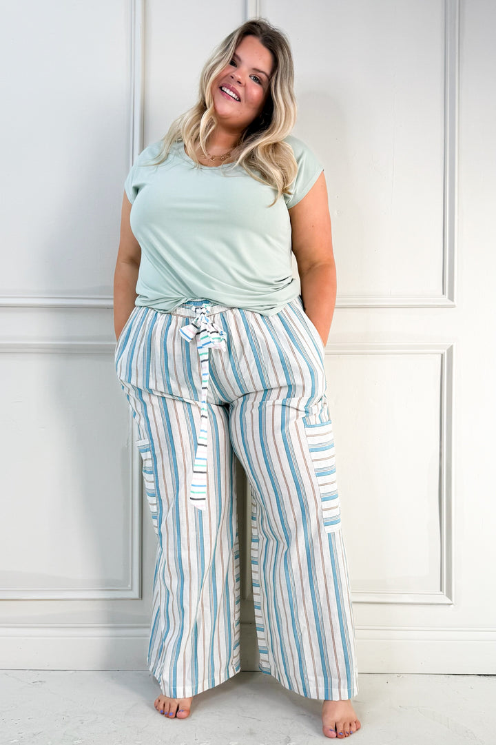 Striped Wide Leg Palazzo Curvy Pants