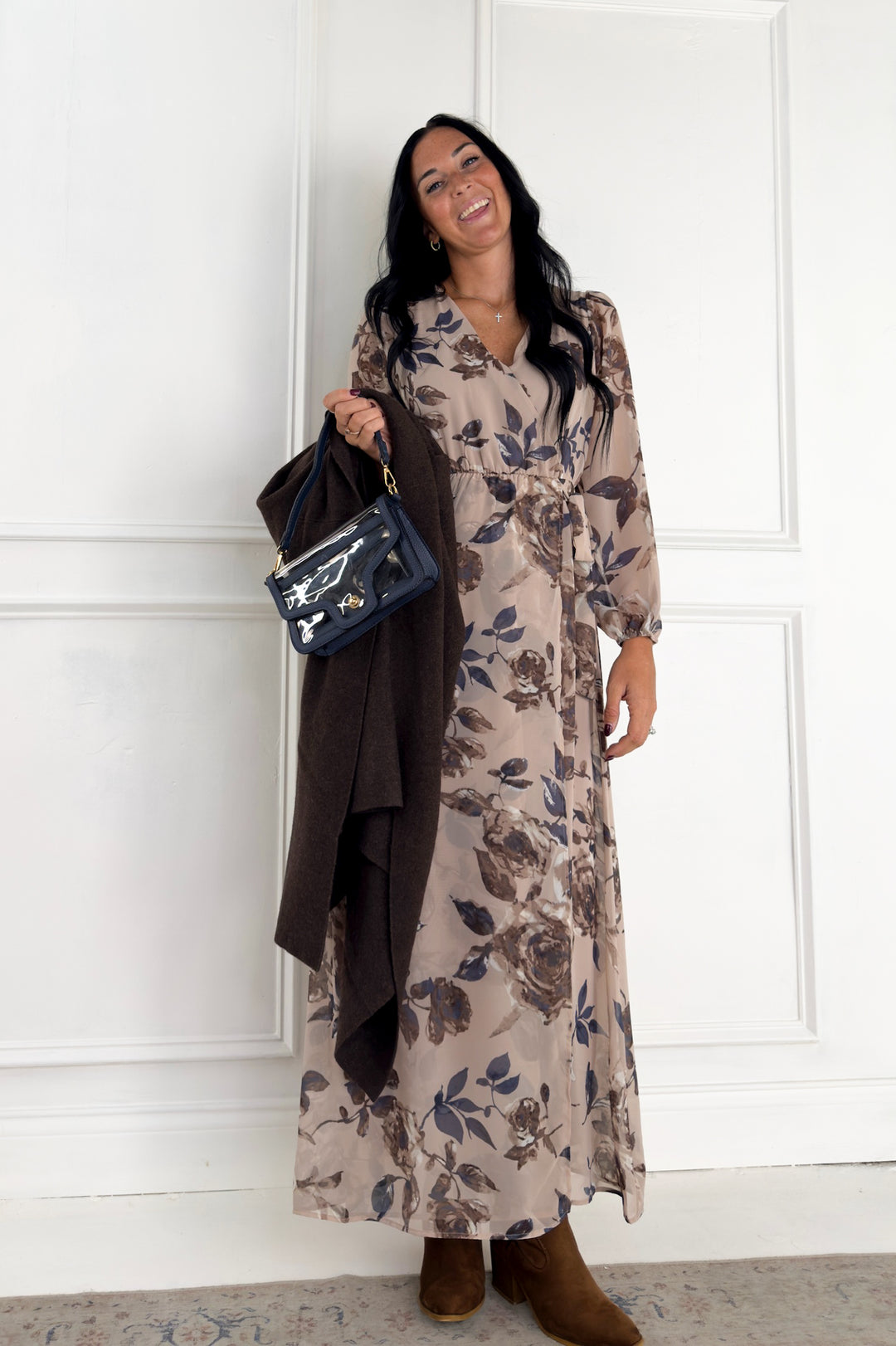 Surplice Long Sleeve Floral Maxi Dress