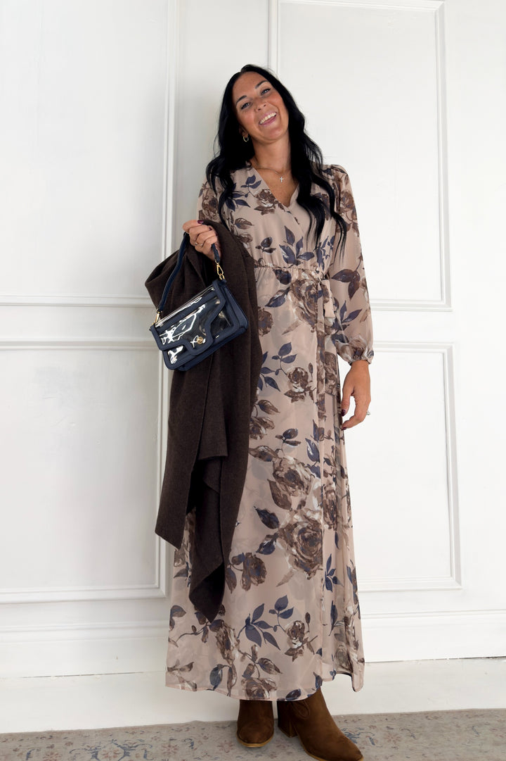 Surplice Long Sleeve Floral Maxi Dress