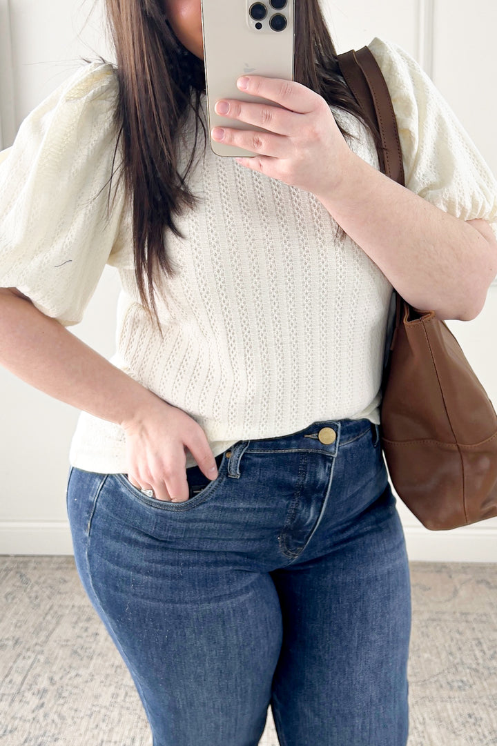 Puff Sleeve Textured Knit Top