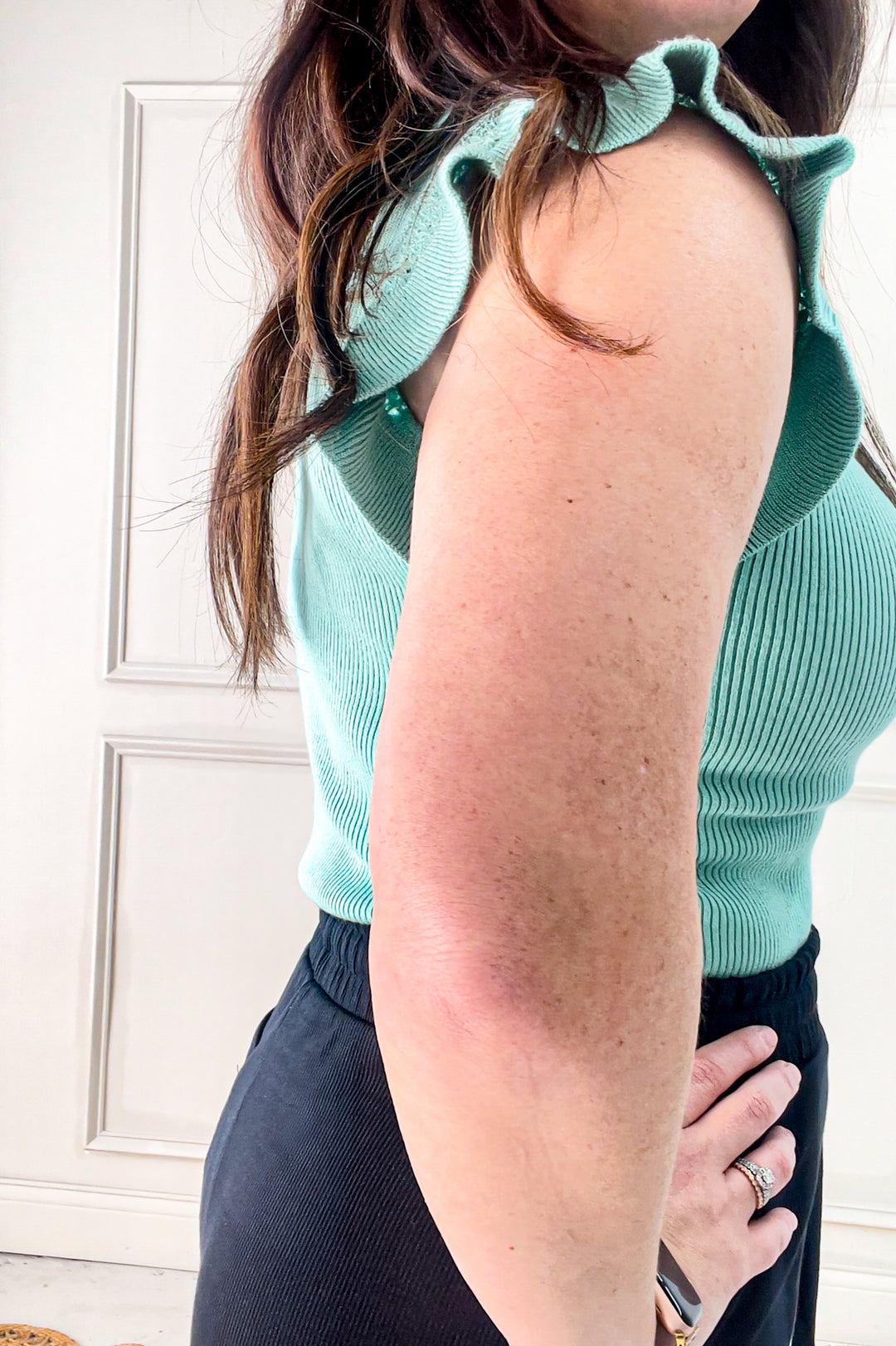 Short Ruffle Sleeve Sweater Top