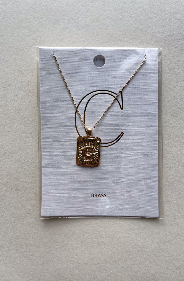 Rectangle Textured Initial Necklaces