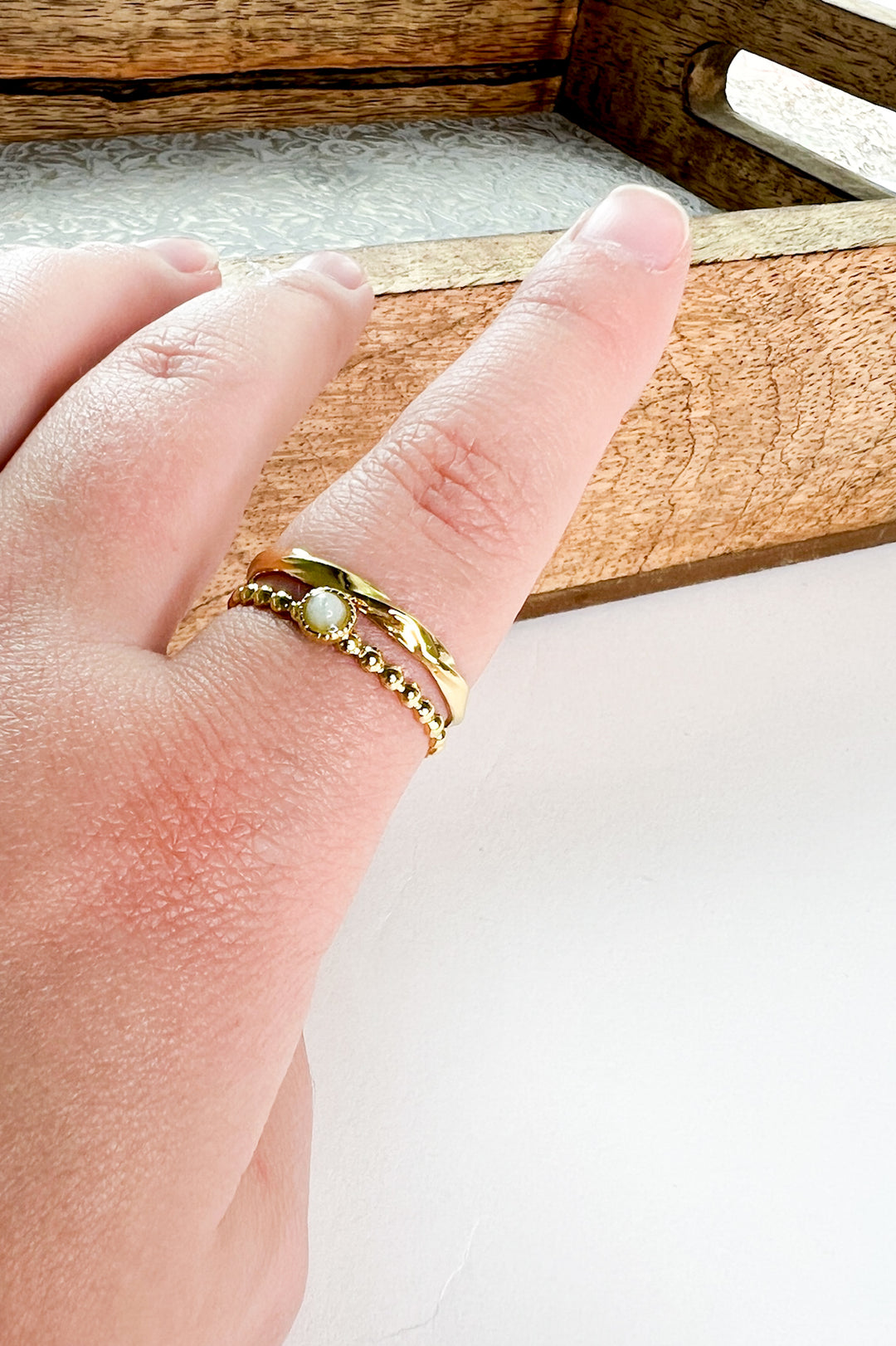 Lindy 18K Gold Non-Tarnish Layered Stone Ring
