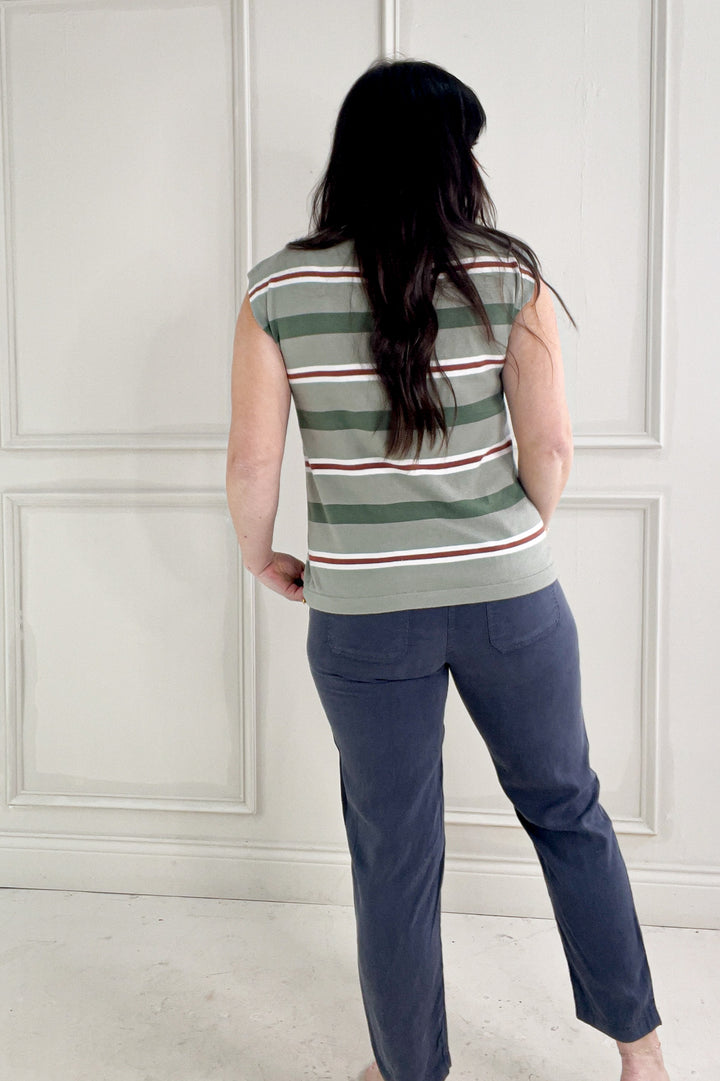 Multi Color Striped Short Sleeve Sweater Top