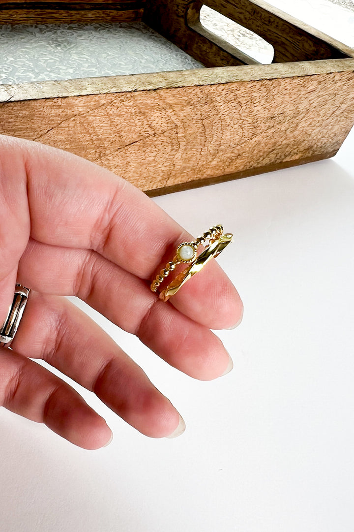Lindy 18K Gold Non-Tarnish Layered Stone Ring