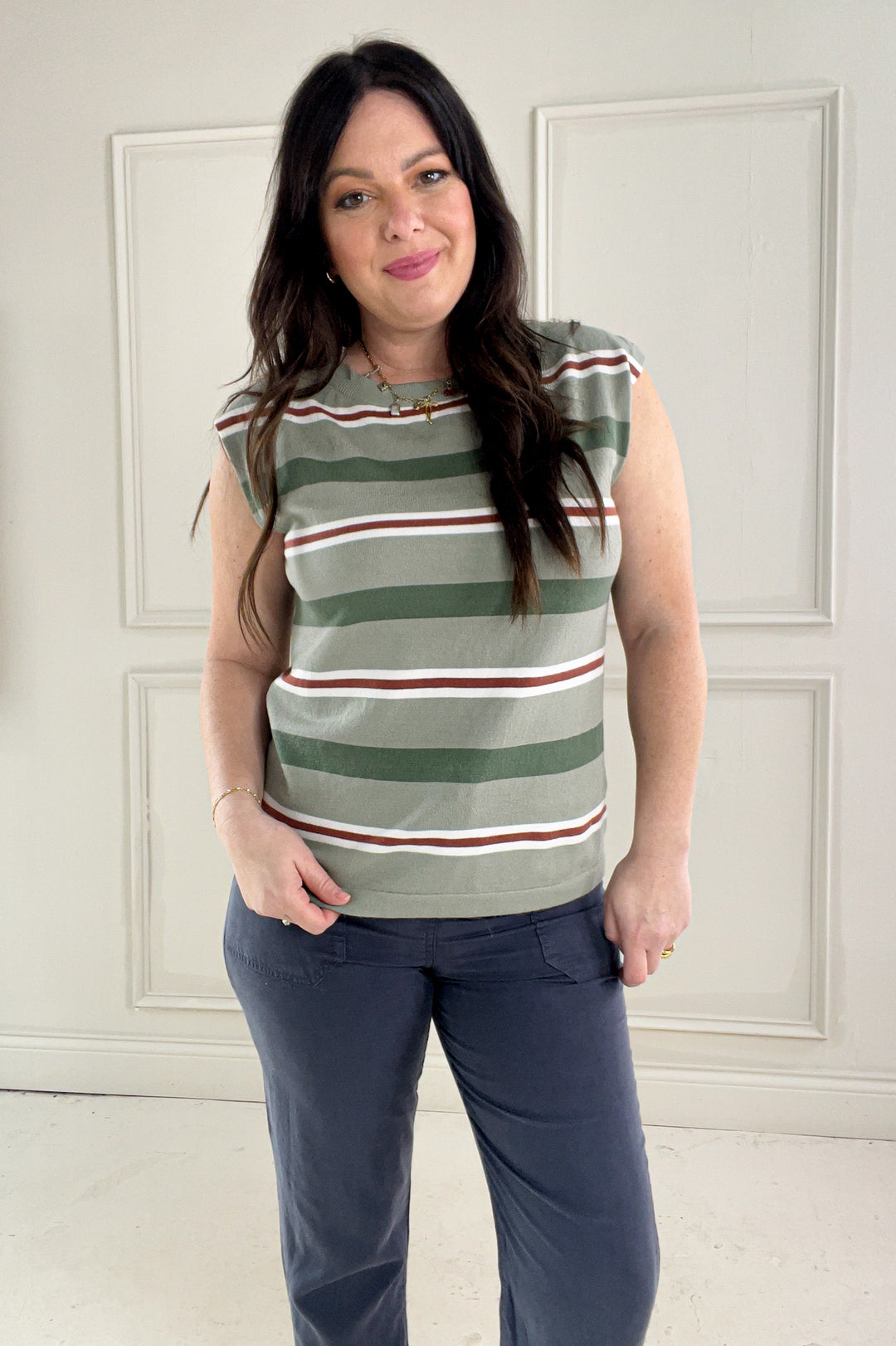 Multi Color Striped Short Sleeve Sweater Top