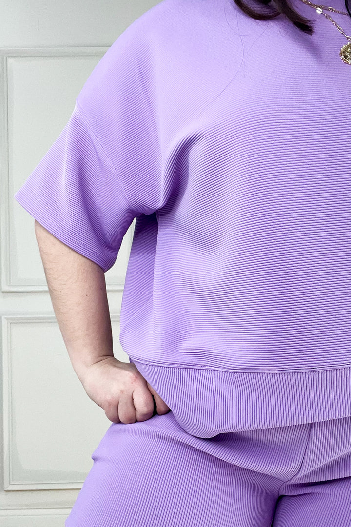 Ribbed Drop Shoulder Short Sleeve Top & Shorts Set