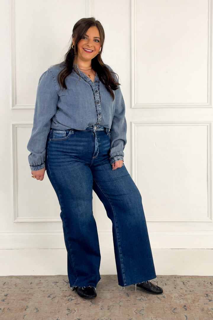 Thread & Supply - Lettie Piping Detail Button Up Long Sleeve Top