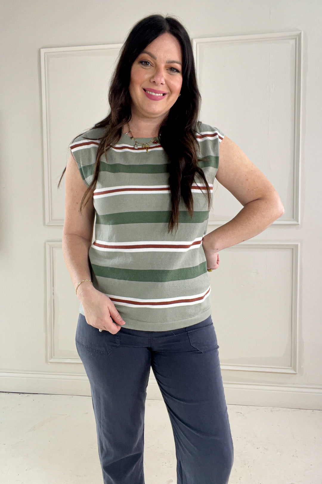 Multi Color Striped Short Sleeve Sweater Top