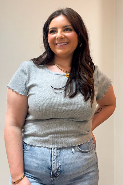 Solid Soft Knit Gray Ribbed Top