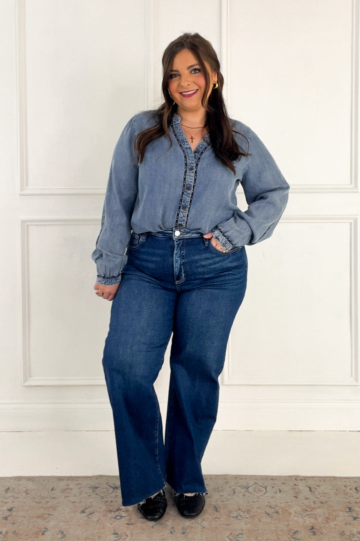 Thread & Supply - Lettie Piping Detail Button Up Long Sleeve Top