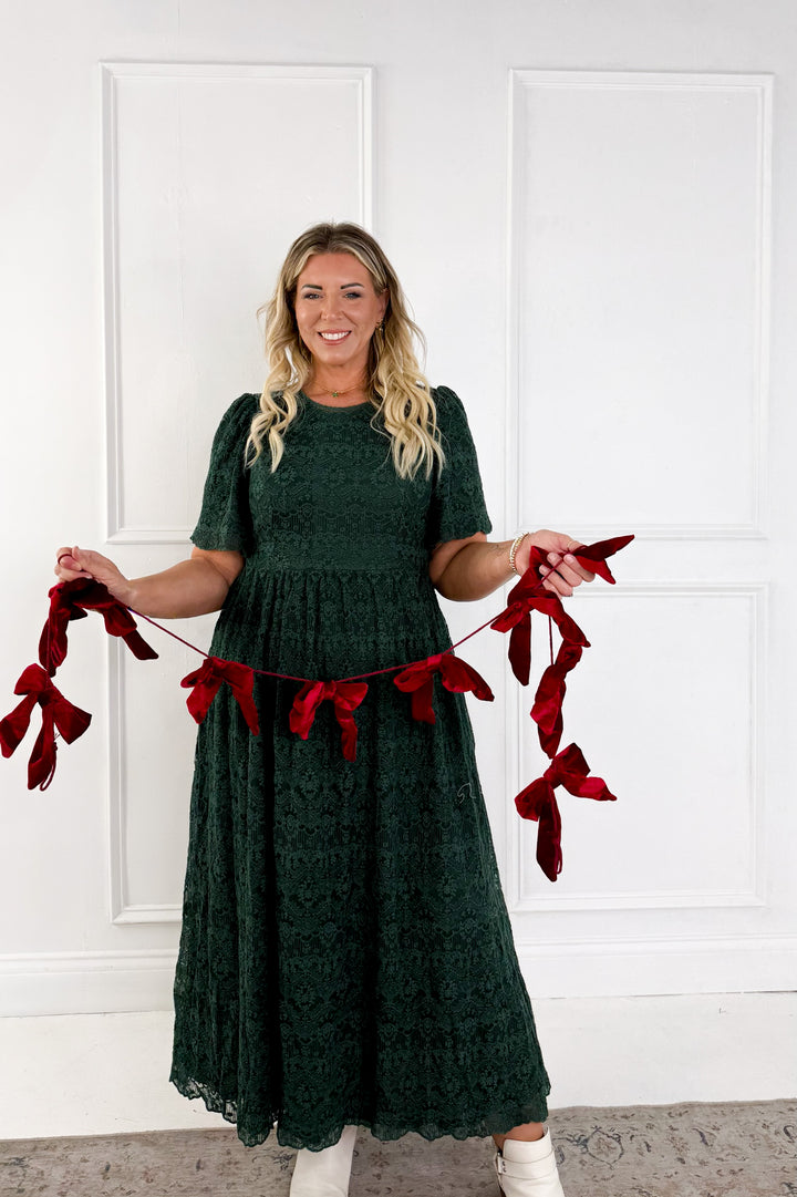 Lace Short Flutter Sleeve Midi Dress