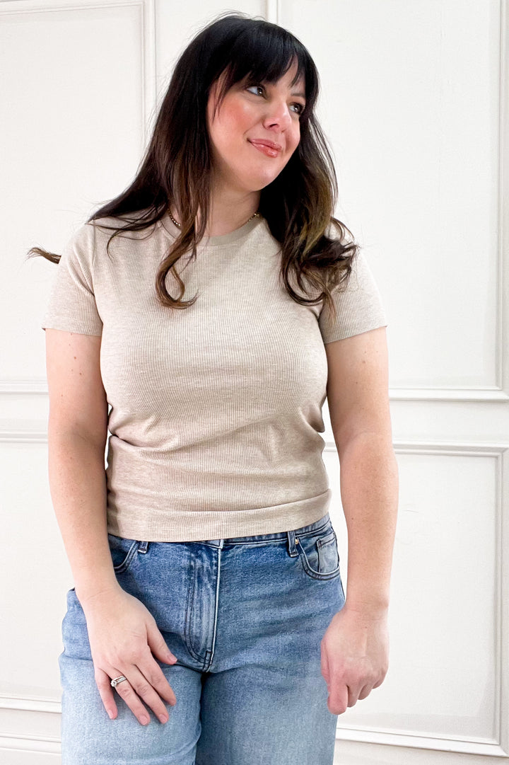 Soft Touch Rib Knit Short Sleeve Top