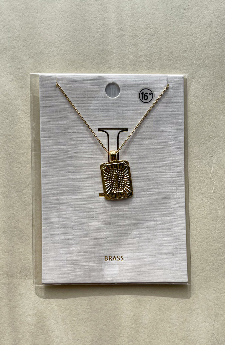Rectangle Textured Initial Necklaces