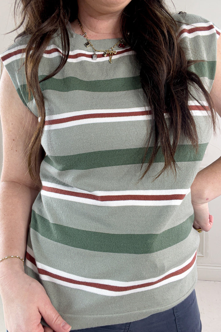 Multi Color Striped Short Sleeve Sweater Top