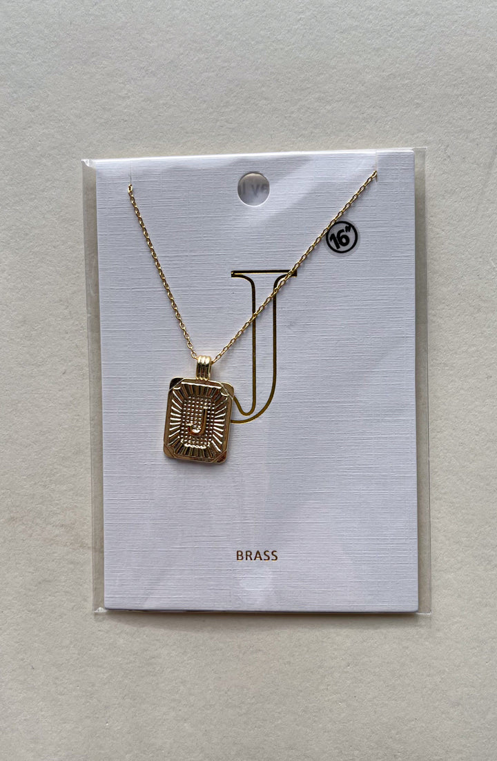 Rectangle Textured Initial Necklaces