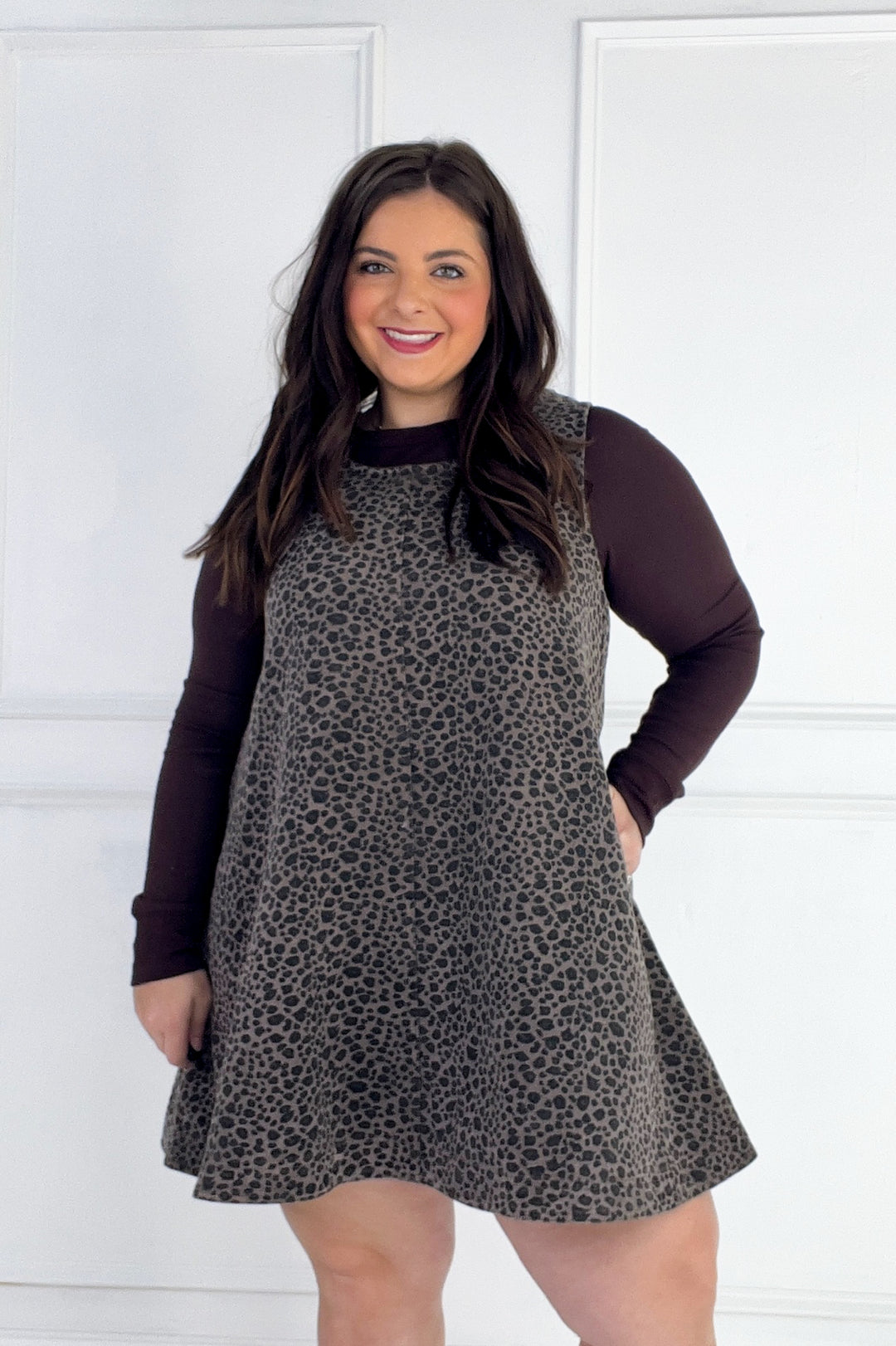 Leopard Double Scoop Neck Sleeveless Mini Dress