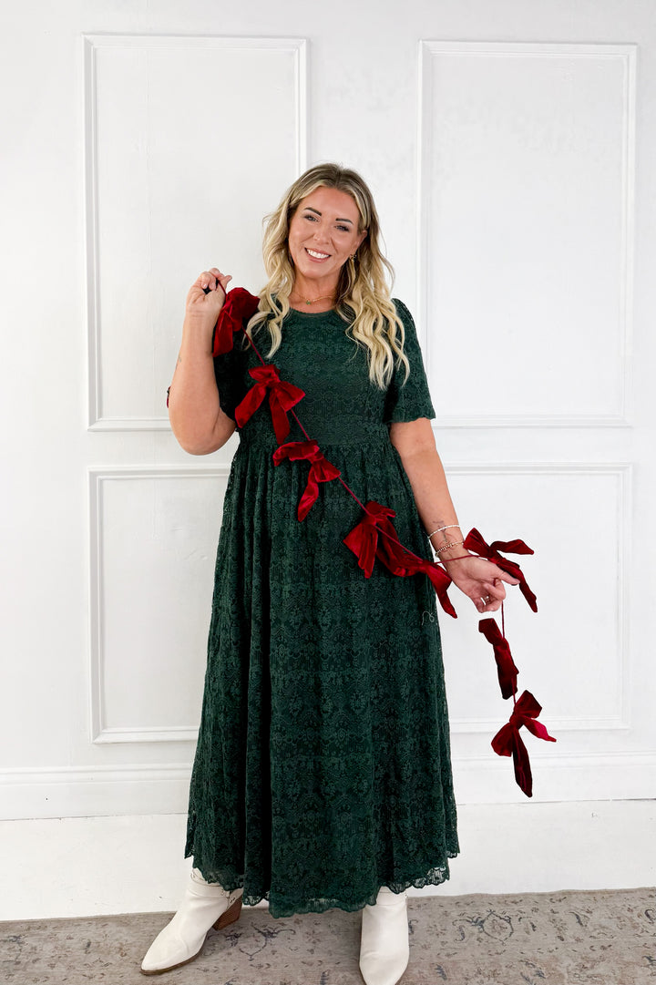 Lace Short Flutter Sleeve Midi Dress