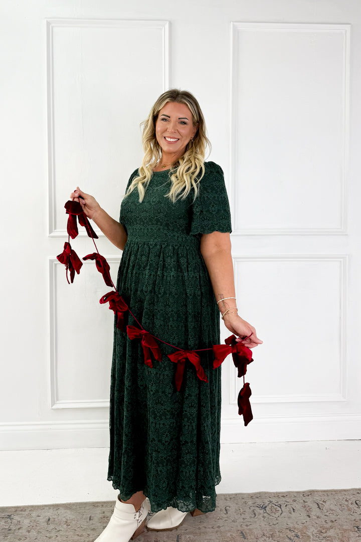 Lace Short Flutter Sleeve Midi Dress