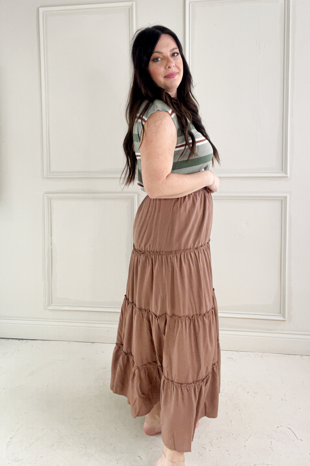 Ruffle Hem Tiered Maxi Skirt
