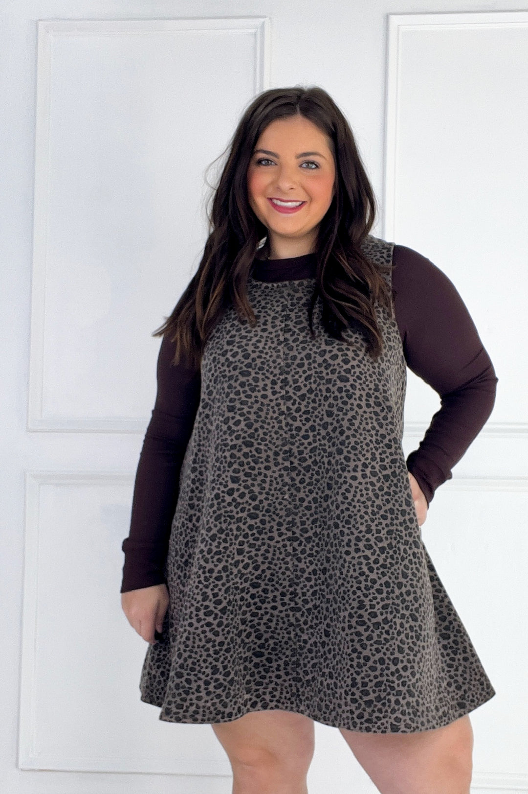 Leopard Double Scoop Neck Sleeveless Mini Dress