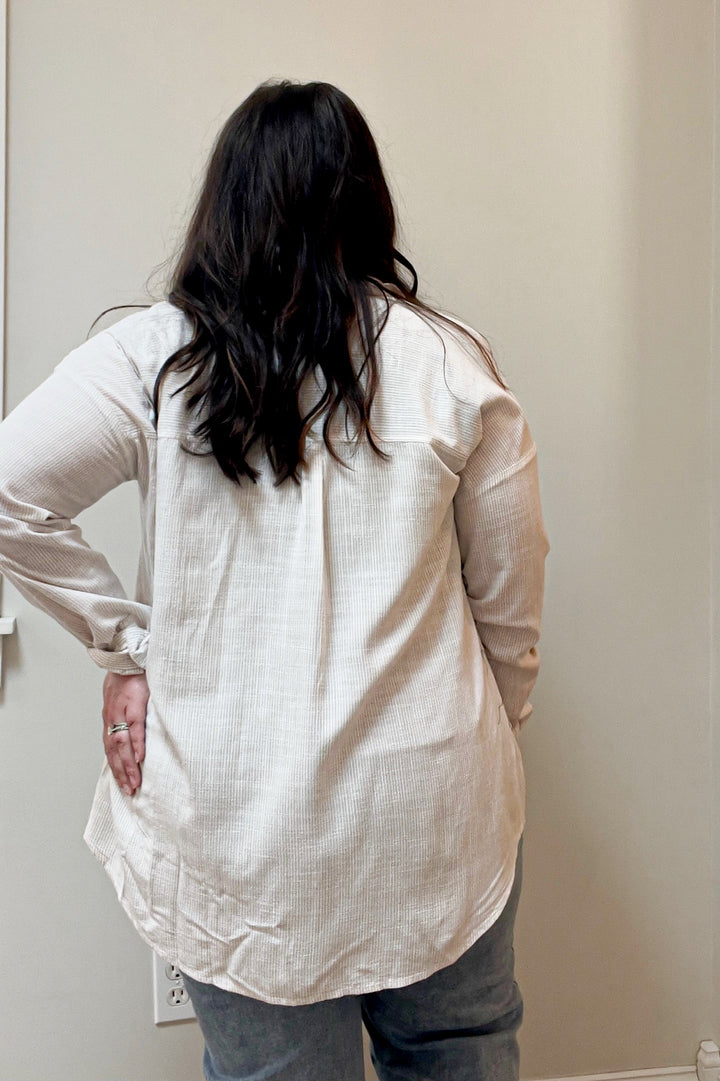 Hairline Striped Button Up Collared Blouse