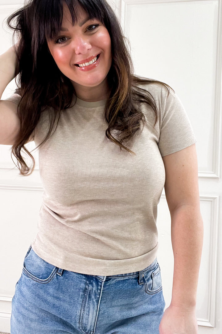 Soft Touch Rib Knit Short Sleeve Top